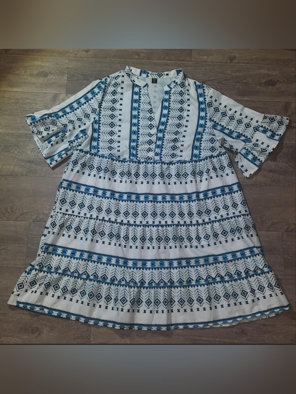 Blue and White Geo Print Tunic Dress